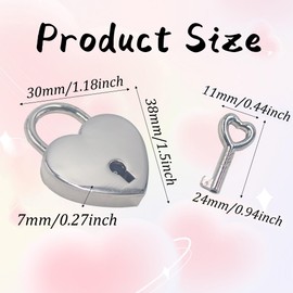 bociloy 2PCS Silver Heart Shaped Padlock with Keys, 38×30×7mm Zinc Alloy Mini Lock, Small Decorative Love Padlocks for Jewelry Box Diary Book Storage Box Handbag Cabinet