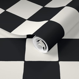 Removable Wallpaper Swatch - Retro Checkerboard Black White Checkered Custom Pre-Pasted Wallpaper by Spoonflower