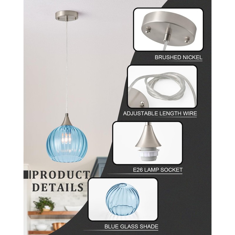 Brushed Nickel Pendant Lights Kitchen Island, Globe Pendant Light Fixtures
