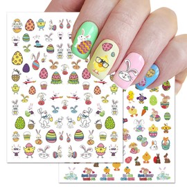 TailaiMei Easter Nail Stickers, Self-Adhesive Nail Art Decals for Women Girls DIY Nail Decorations, 3D Design for Eggs Bunny Chick (10 Sheets)
