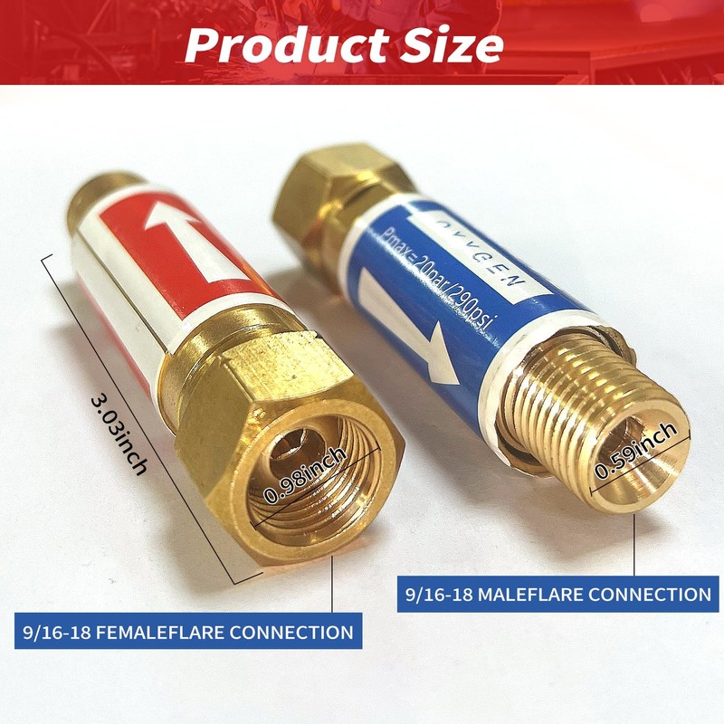 WEDIOU Oxygen Acetylene Flashback Arrestors Set, Regulator End, Standard "B"