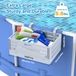 Poolside Storage Basket 2pcs, Foldable Above Ground Pool Storage Basket for Pool Toys, Towels, Beverages, Poolside Organizer, Pool Accessories for Above Ground Swimming Pool, Grey