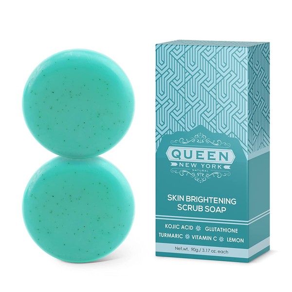 QUEEN NATURAL NEW YORK | ORGANIC Kojic Acid+Glutathione Skin Brightening Scrub Soap- Moisturizes, Reduces the appearance of Acne Scars Wrinkles, Dark Or Red Spots Vegan Cruelty Free-NO FRAGRANCE-SPF 15
