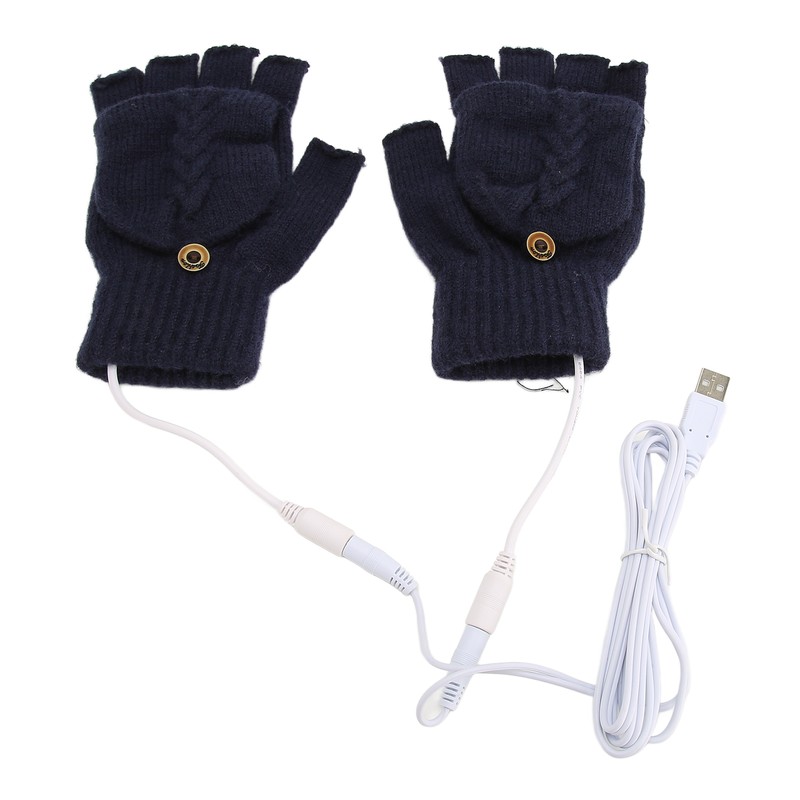 USB Warmer Heated Gloves Flip Half Fingerless Electronic Knitted Hand