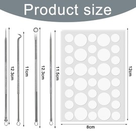 DHWEKU 4 Pieces Blackhead Remover Comedone Squeezer Kit, Blackhead Remover Tweezers Set Made of Carbon Steel for Face Defects, Suitable for Women and Men, with 72 Acne Stickers