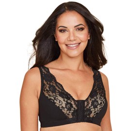 Eden House Ladies Cotton Lace Front Fastening Magic Bra Black 22