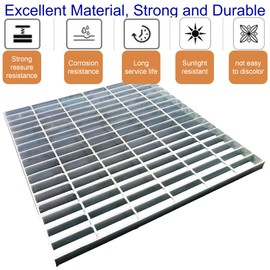 DuuMuut Galvanized Steel Drain Grate, 24x24 Outdoor Drain Cover, B125 Class Channel Grate, Durable Heavy Duty Sewer Grate, Sliver Square Drainage Grate for Concrete Floor (True Size 23.6” x23.6”)
