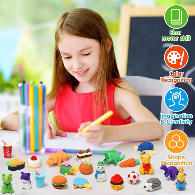 HINZER 100 Pack Animal Erasers for Kids Bulk Pull Apart