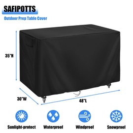 Safipotts Outdoor Prep Table Cover Rectangle Waterproof, Patio Stainless Steel Table Cover, Workbench Covers Waterproof, Picnic BBQ Grill Cart Covers (Black) (Black, 48''L x 30''W x 35''H)