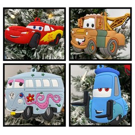 Generic Cars Christmas Ornaments 4 Piece Set. Featuring Tow Matter, Luigi, McQueen, and Fillmore.