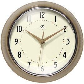 Infinity Instruments LTD. Retro 9 inch Silent Sweep Non-Ticking Mid Century Modern Kitchen Diner Wall Clock Quartz Movement Retro Wall Clock Decorative (Latte)…