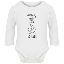 Hippowarehouse Inhale Exhale - French Bulldog Baby Vest Bodysuit (Long Sleeve) Boys Girls White