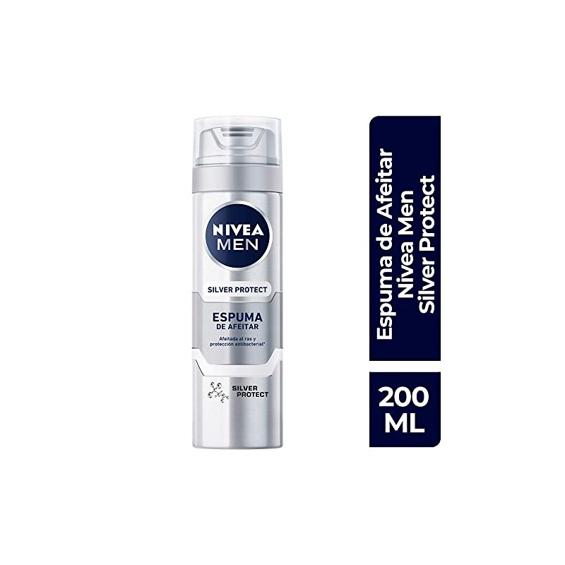 NIVEA MEN Espuma para Afeitar Silver Protect (200 ml) Antibacterial