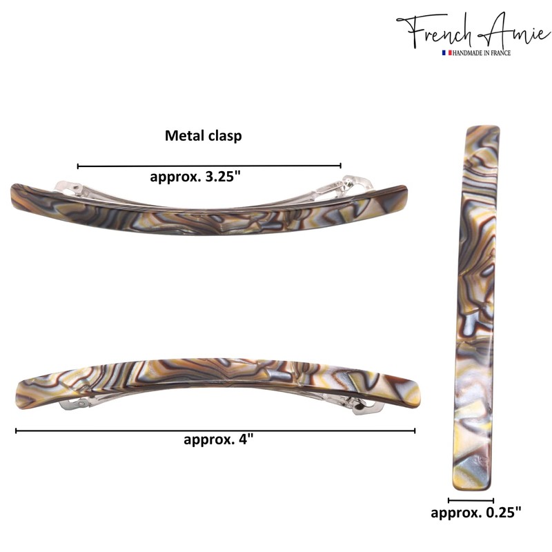 French Amie Long and Thin Handmade Celluloid Onyx Hair Clip