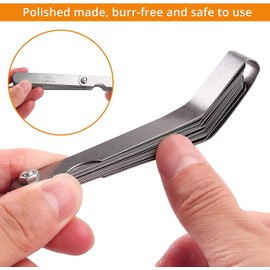 Voarge 1 piece Offset Feeler Gauge Set with 16 Blades, 45ºBlade Feeler Gauge Steel Foldable Dual Marked Imperial Metric Measuring Gap Tool for Thickness Imperial for Measuring Gap Size Slot Size