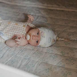 Copper Pearl Baby Beanie Hat Top Knot Stretchy Soft Hunny