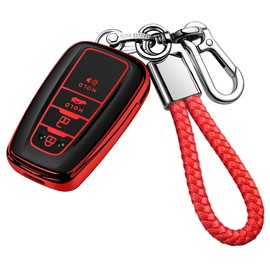 Tukellen for Toyota Key Fob Cover with Keychain,Special Soft TPU Key Case Protector Compatible with 2020-2022 Highlander Corolla Prius,2018-2024 RAV4 Camry Avalon C-HR GT86-Red