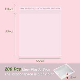 Yeaban 5.5”x5.5“ Cookie Bags – 200 Pack, Clear Self-Sealing Cellophane Bags, Resealable Treat Bags for Candy Snack Cookies Baked Food and Party Favors
