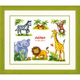 Vervaco Birth Record Zoo Animals Counted Cross Stitch Kit, Multi-Colour
