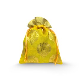 Silk Leaf Printed Bag – Reusable Fabric Gift Pouch for Jewelry, Wedding, Party, Eco-Friendly Drawstring Bag (Design 6)