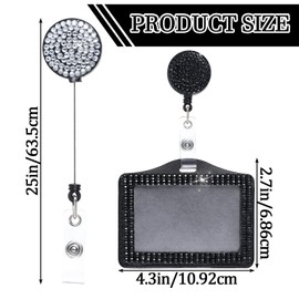 4 Pcs Bling ID Badge Holder, Retractable Crystal Neck Lanyard Rhinestone Name Badge Portable Rhinestone Work Badge Reel Clip for Office Business Home Nurses Black White