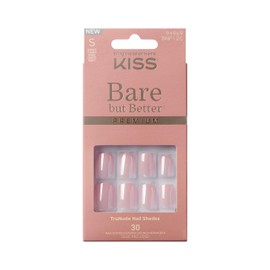 KISS Bare but Better, Press-On Unghie con colla per unghie, 'Intro', rosa, forma quadrata corta, contiene 30 chiodi, 2 g di colla, 1 bastoncino per manicure, 1 mini lima