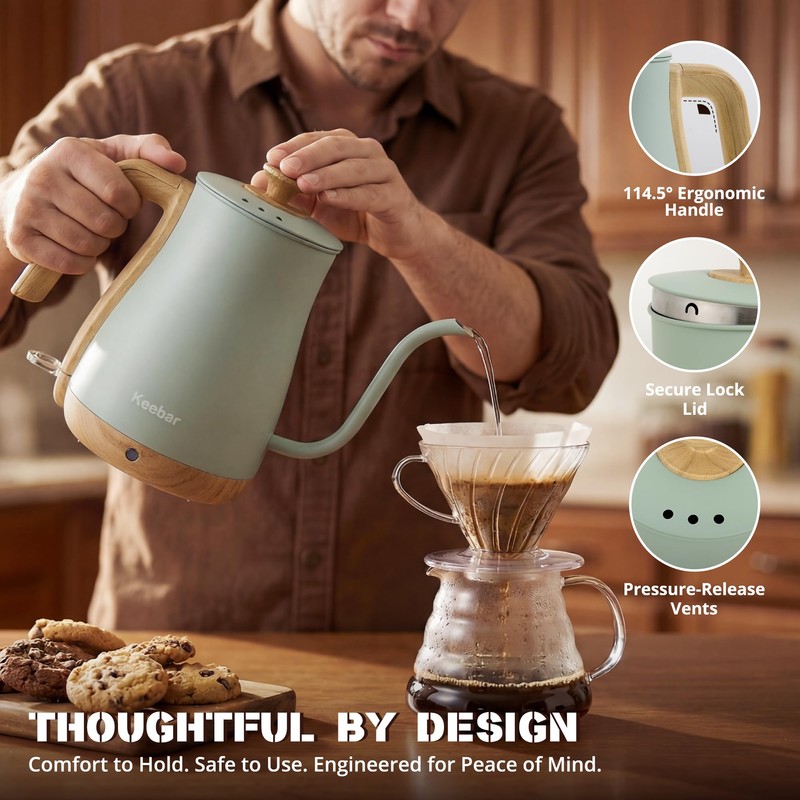 Keebar Gooseneck Electric Kettle, 0.8 L, 1000 W, Auto Shut-Off,