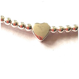 Sterling Silver 925 Beaded Stretch 3mm Bracelet With 5x6mm Heart Beads