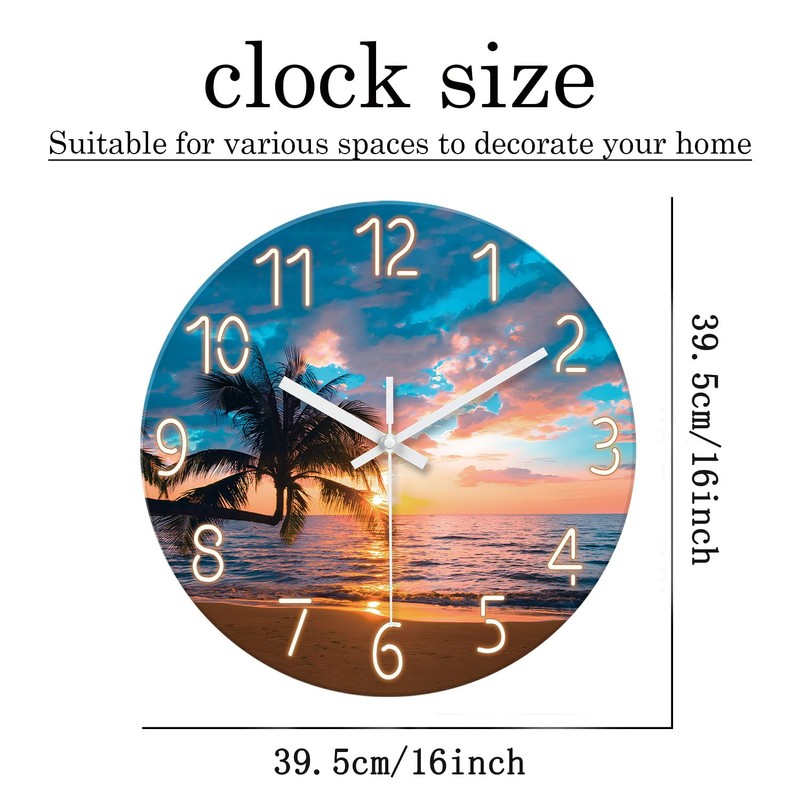 XFM Beach Wall Clocks Battery Operated 16 Inch Silent Non-Ticking