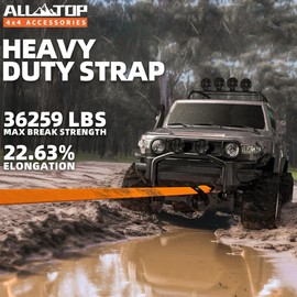 ALL-TOP Recovery Snatch Strap, 3in x 30ft - 35000Lbs, Heavy Duty 100% Nylon Kinetic Towing Recovery Strap with 22% Elongation & Reinforced Loops