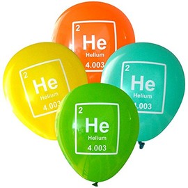 Mad Science Party Balloons - Helium Periodic Table Element (16 pcs, Deluxe 2-Sided) by Nerdy Words (Aqua, Yellow, Lime, Orange)