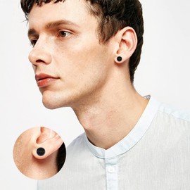 Celtic Earring Sterling Silver Black Stud Earrings Four Leaf Clover Tree of Life Earrings Nordic Jewellery Rune Gifts for Men Women Birthday, Silver