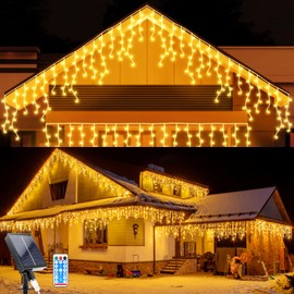 Outdoor Solar Fairy Lights, 8 m Waterproof Curtain Lights, 8 Modes, 264 LEDs, Icicle Lights, 44 Pieces, String Lights with Remote Control for Yard, Garden, Wedding, Party, House Roof, Christmas