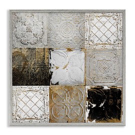 Stupell Industries Antique Ceiling Tile Collage Vintage Glam Abstract Patterns, Designed by Sophie 6 Gray Framed Wall Art, 17x17, Gold