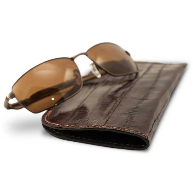 Brown Genuine Pacific Eel Skin Soft Glasses Case