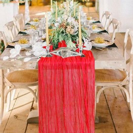 FANPROMS Gauze Cheesecloth Table Runner Red 10FT Cheese Fabric Table Runner for Wedding Party Decor Boho Gauze Table Runner Vintage Cheese Cloth Table Runners for Bridal Shower Banquet Prom Reception