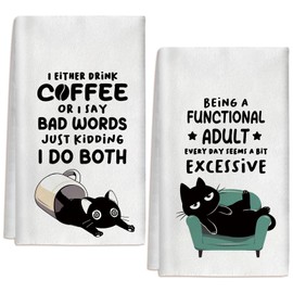 Ayyiate 2 Pcs Funny Cat Kitchen Towels Absorbent Black Cat Dish Towels, 24 x 16 Inch Coffee Decor Hand Tea Towel for Kitchen Housewarming Gifts