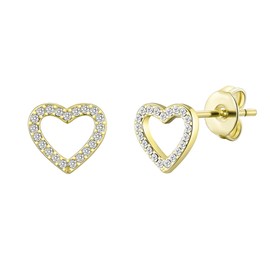 Philip Jones Gold Plated Open Heart Earrings Created with Zircondia® Crystals