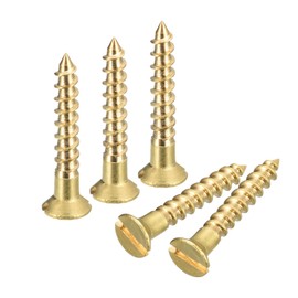 sourcing map Brass Wood Screws, 30Pcs M2.5 x 16mm Slotted Drive Flat Head Self Tapping Screw Countersunk for Woodworking Furniture
