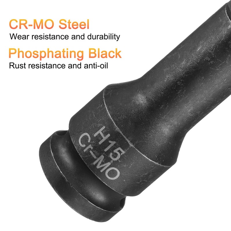 sourcing map 15mm Hex Impact Bit Socket H15 1/2" CR-MO