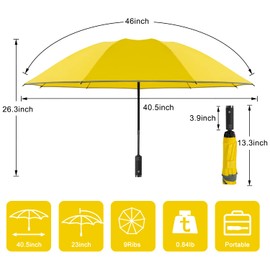 Lejorain Automatic Folding Umbrella Inverted - Upside Down Yellow Windproof Umbrella LED Flashlight Handle With Reflective Strip