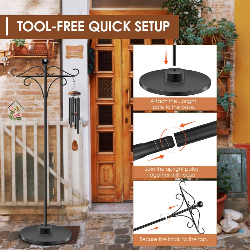 Adjustable Double Shepherd's Hook, 34-63 Inch Black Iron Stand for