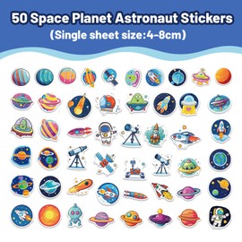 Calkkrer Pack of 50 Astronaut Space Stickers, Waterproof Vinyl Planet Stickers, Funny Alien Stickers for Children, Universe Decoration, Stickers for Bottle, Laptop