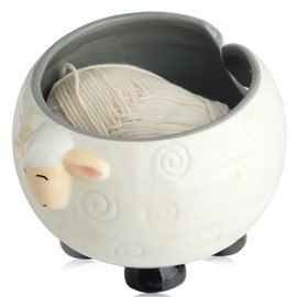 Yarn Bowl for Crochet, Ceramic Sheep Yarn Bowl with Smooth Spiral Outlet for Tangle-Free Knitting, Lovely Sheep Crochet Yarn Holder for Needlecraft & Decoration