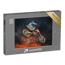 puzzleYOU: 100 Piece Motocross Stunt Under Glowing Evening Sky Jigsaw Puzzle Collection Vehicles
