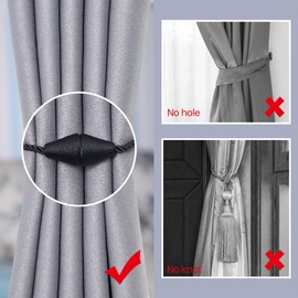 Pretty Jolly 2 Pack Upgrade Magnetic Curtain Tiebacks 16 Inch Handmade Weave Rope Curtain Holdbacks Convenient Decorative Cone Curtain Drape Tie Backs for Home & Office Window Drapery (New Black)