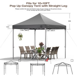 10x10 Heavy Duty Pop Up Canopy Replacement Top, 10x10 Canopy Replacement Top Waterproof UV Protection, 600D Oxford Fabric Outdoor Tent Cover for Backyard/Patios/Parties/Camping Sun Shade (Gray)