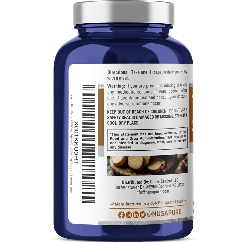 NusaPure Yacon Root Extract 2000mg 200 Vegetarian Capsules (Extract 4:1,