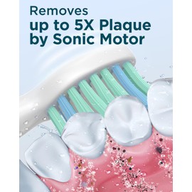 Rtauys M5 Sonic Electric Toothbrush for Adults and Kids - Rechargeable Electric Toothbrush Kids Ages 12+ and Adults with 8 Brush Heads & Travel Case, 120 Days Battery Life - White