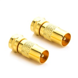 deleyCON Set of 2 SAT Aerial Adaptor Cable to SAT Adapter as Set F-Connector to IEC Male Coupling Connector Coaxial Adapter SAT Cable Gold-Plated